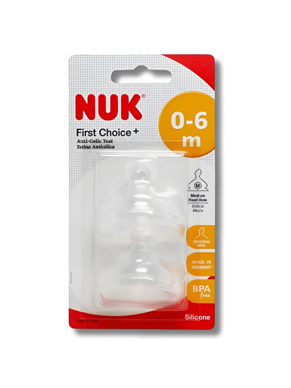 NUK FIRST CHOICE+ - LOT DE 2 TÉTINES EN SILICONE ANTI-COLIQUE 0-6 MOIS