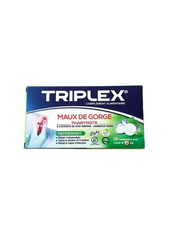 TRIPLEX MAUX DE GORGE PEPPERMINT 16 COMPRIMES