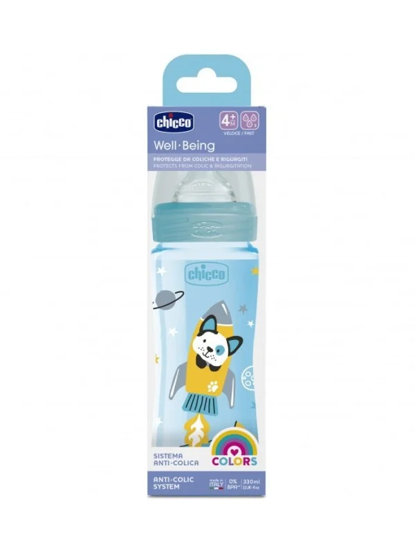 Chicco Well-Being - Biberon en Polypropylène - bleu - 330ml