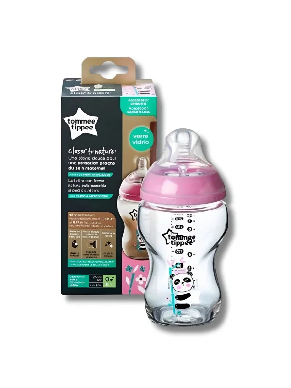 TOMMEE TIPPEE - BIBERON EN VERRE ROSE 0M+ 250 ML