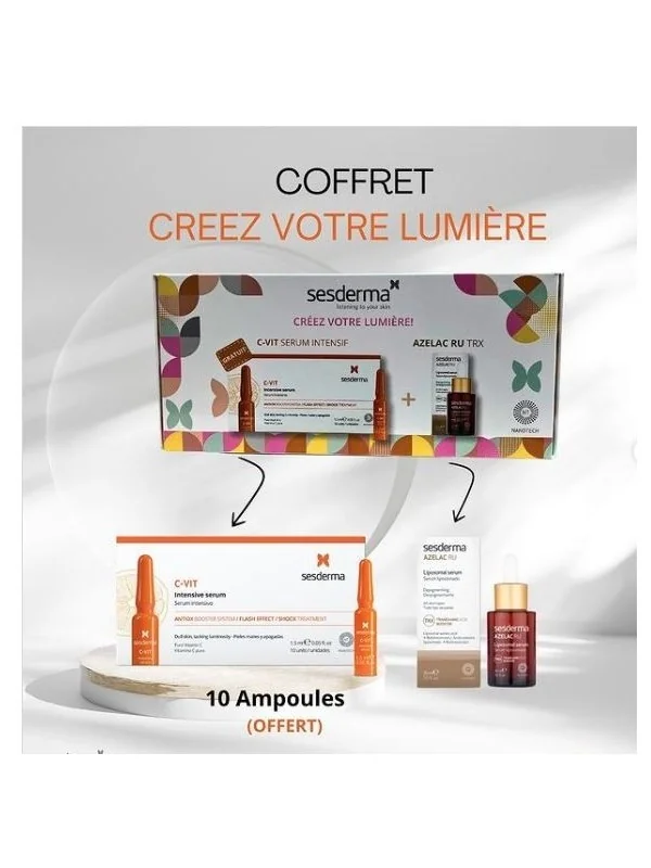 Coffret Sesderma - Azelac Ru sérum dépigmentant - 30ml + C-vit sérum intensif - 10 Ampoules (offert)